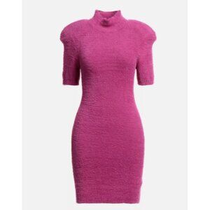 Rotate Birger Christensen Halima Knit Dress Pink Fuzzy Mock Neck, Size 2
